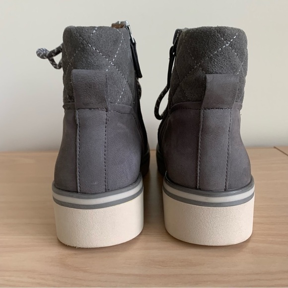 Caslon Henley Leather Water Resistant Lace Up Grey Quilted Ankle Lug Sole Bootie - Picture 12 of 16